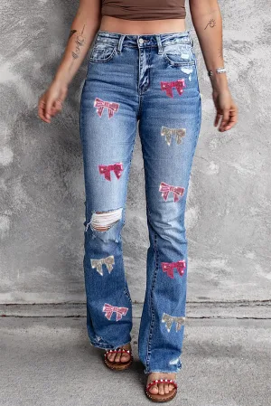 Leren Jeans met Figuur Van Pailletten
