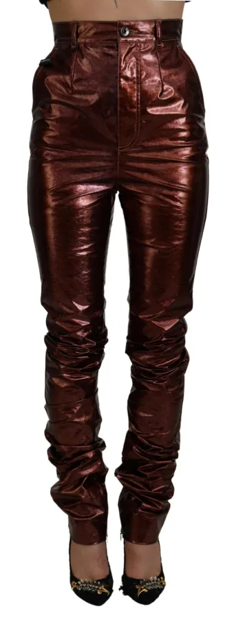 Dolce & Gabbana Metallic Bronze Hoge Taille Skinny Jeans voor Dames