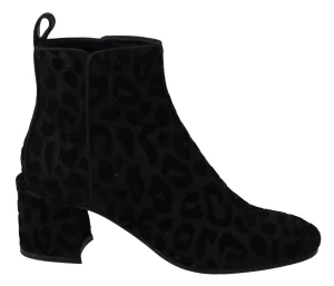 Dolce & Gabbana Dames Zwart Luipaard Korte Laarzen Rits Schoenen