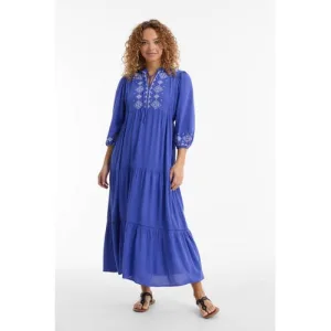 Anytime midi jurk met borduursel blauw