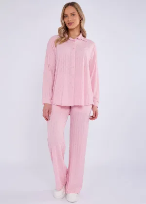 Roze gestructureerd oversized shirt met lange mouwen