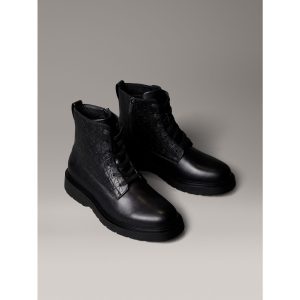 Calvin Klein Veterschoenen COMBAT ESS LACE UP ZIP BOOT AOP Veterenkellaars, boots met monogram-print op de schacht