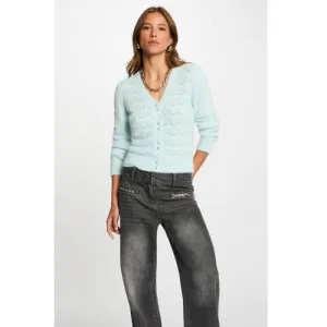 Morgan gebreid vest lichtblauw ajour