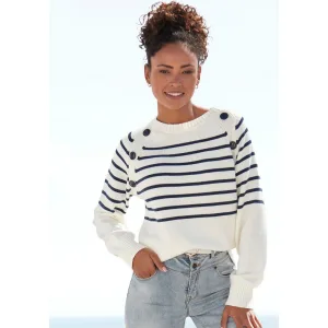Vivance Gestreepte trui met sierknopen, strepenlook, gebreide trui, modieus