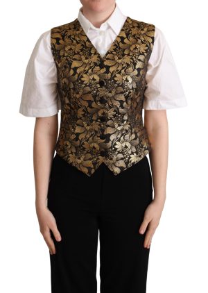Dolce & Gabbana Dames Zwarte Gouden Jacquard Zijden Gilet