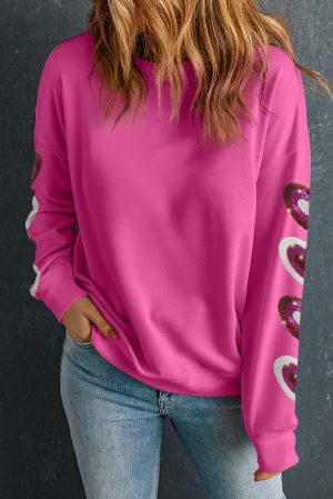 Pailletten Hart Detail Crewneck Sweatshirt