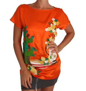 Dolce & Gabbana Zijden Oranje Citroen Kristal T-shirt Top