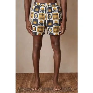 Reiss Drawstring Tile Sunset Print Swimshort Olive Green