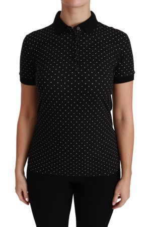 Dolce & Gabbana Zwart Gepunktte Poloshirt met Kraag Katoenen Top