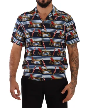 Dolce & Gabbana Heren Multicolor Zijden Strandstoel Korte Mouwen Shirt