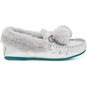 White Stuff Suede And Shearling Moccasin Silver Tone Metallic