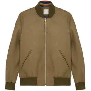 Paul Smith Mens Leather Bomber Jacket Olive Green