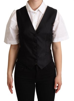 Dolce & Gabbana Dames Zwarte Zijde Mouwloze Colbert Vest