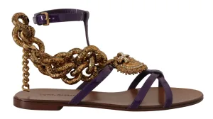 Dolce & Gabbana Dames Paarse Lederen Devotie Sandalen