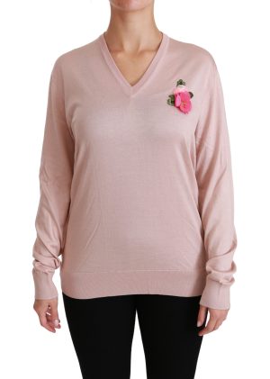 Dolce & Gabbana Roze met bloemen versierde Pullover-Zijden Trui voor dames