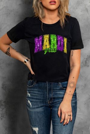 Mardi Gras Glitter T-shirt Korte Mouwen