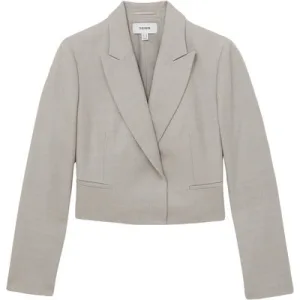 Reiss Db Textured Cropped Blazer Grey