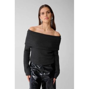 Shoeby Studio off shoulder trui met wol grijs