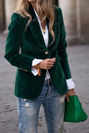 Fluwelen Blazer Met Revers Lange Mouwen