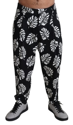 Casual Zijde Broek Tropisch Bladerenprint