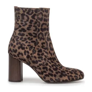 Floris van Bommel Kaci 01.07 suède enkellaarzen met panterprint taupe/zwart