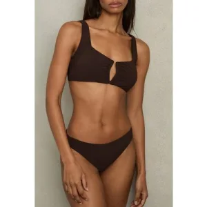 Reiss Wide Strap V Front Bikni Top Mocha