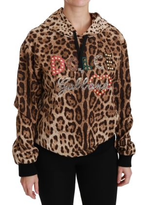 Dolce & Gabbana Vrouwen Trui met Bruine Kap en Studded Ayers Leopard