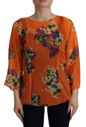 Dolce & Gabbana Oranje Bloemenprint Lange Mouwen Damesblouse