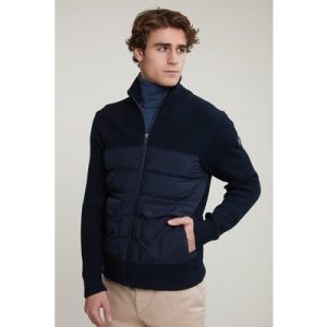 River Woods Slim Fit Virgin Wool Mock Neck Cardigan Blue