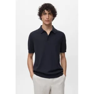 Mango Man regular polo fijn gebreid donkerblauw