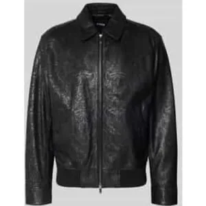 Boss Regular fit leren jack met all-over motief, model ‘JUZE_CNY’