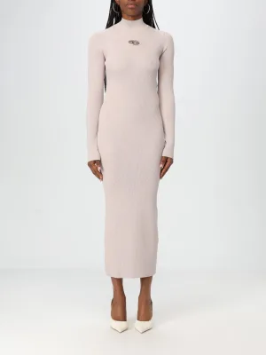 Geribbelde Gebreide Midi-jurk met Sleutelgatdetail