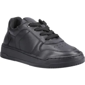 Hush Puppies Dougie Leren Jongens Zwarte Sneakers