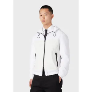 Men’s Emporio Armani Nappa Leather Hooded Jacket in White