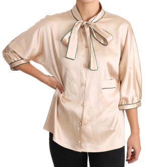 Dolce & Gabbana Beige Riem Zijde Rekbare Top Blouse