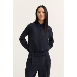 Bugatti Blouse met lange mouwen Stretch-Mix met krijtstrepen en verdekte knoopsluiting