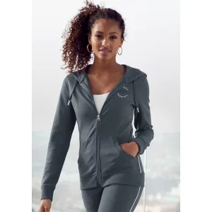 H.I.S Capuchonsweatvest met zijpiping en kleine merkborduurwerk, loungewear