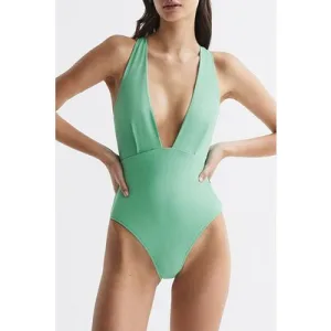 Reiss Orla-plunge One-piece Seafoam