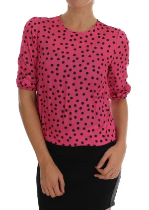 Dolce & Gabbana Roze Gestippelde Zijde Blouse