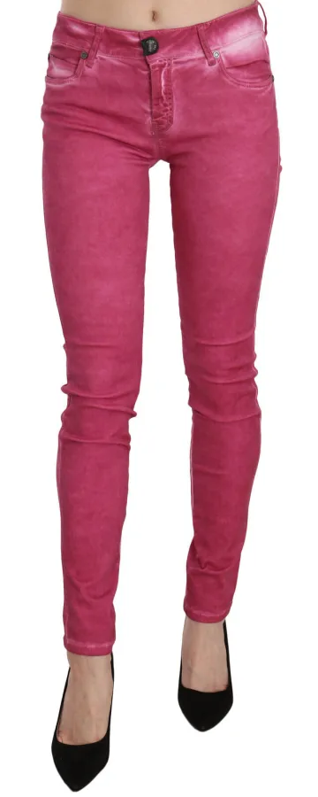 Dolce & Gabbana Dames Roze Fluwelen Mid Waist Skinny Jeans
