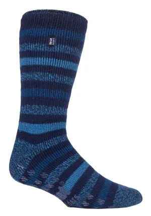 Heat Holders – Fleece pantoffelsokken met patroon voor heren – Marine / Denim