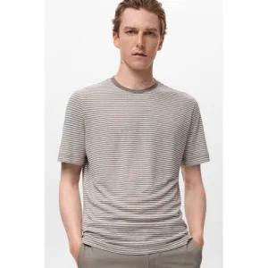 Mango Man linnen T-shirt bruin