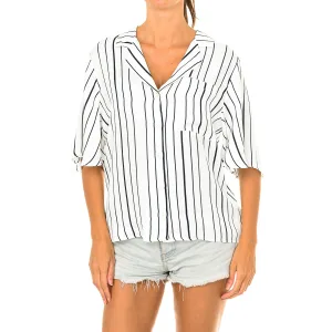 Damesblouse met korte mouwen en reverskraag W4010021A