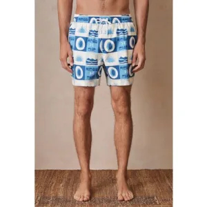 Reiss Drawstring Tile Sunset Print Swimshort Blue Multi