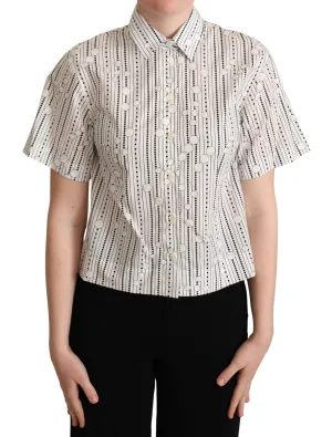 Dolce & Gabbana Dames Witte Cirkels Stippen Col Knoop Blouse
