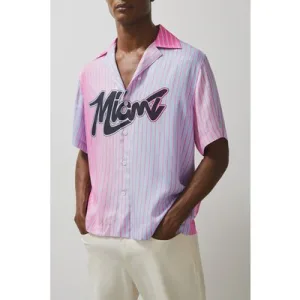 Reiss Ss Miami Palm Tree Printed Cuban Shirt Pink
