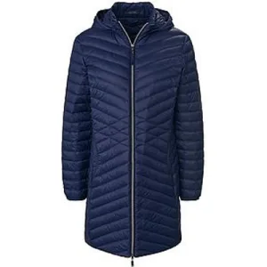 Lang doorgestikt donsjasje capuchon Van Peter Hahn blauw