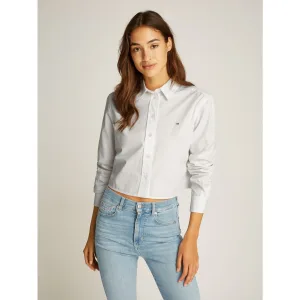 TOMMY JEANS Overhemdblouse TJW CRP RLX POPLIN SHIRT in verkorte lengte, met logoborduring