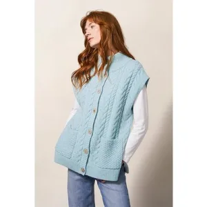 White Stuff Chestnut Cable Pocket Poncho Light Blue