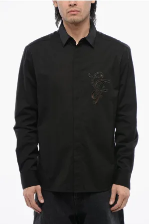 Katoenen poplin overhemd met uitsparingen in zwart